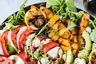 Grilled peach avocado caprese salad recipe ohsweetbasil.com 10.jpg