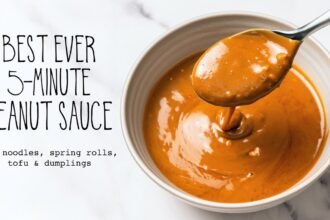 Best ever 5 minute peanut sauce recipe for salad rolls noodles spring rolls stir fry simple for dump.jpeg