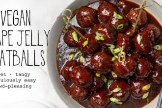 Vegan grape jelly meatballs slow cooker stovetop recipe chili sauce bbq how to make vegetarian faceb.jpeg