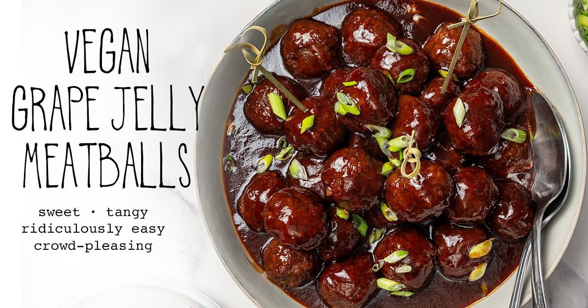 Vegan grape jelly meatballs slow cooker stovetop recipe chili sauce bbq how to make vegetarian faceb.jpeg
