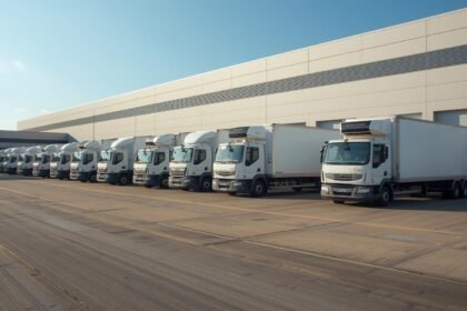Trucks ready outside a food manufacturers distribution center.jpg