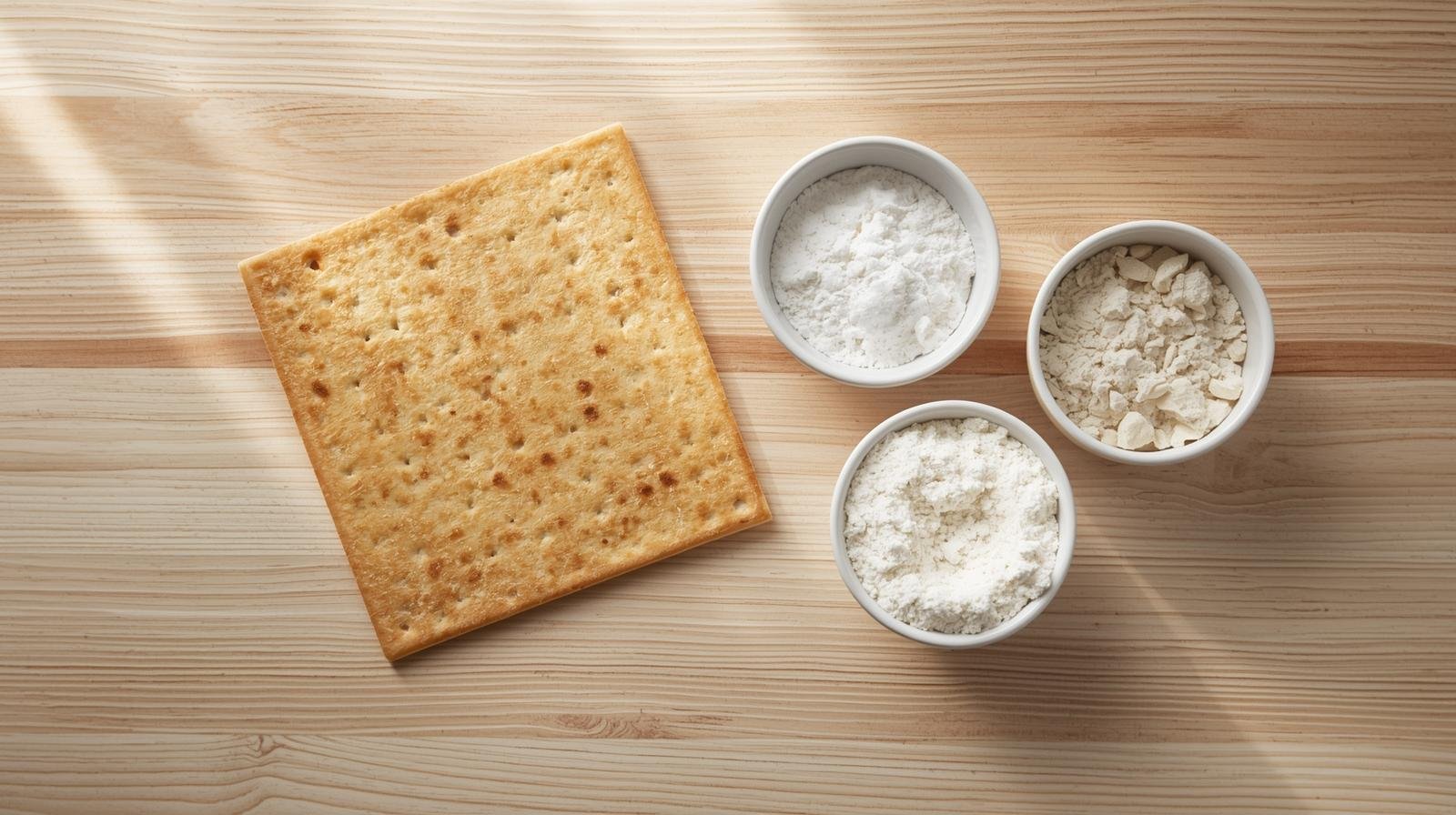 Single piece of matzah on a light wood surface.jpg
